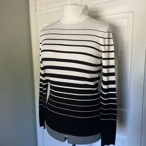 WHBM Black and White Stripe Ribbed Knit Turtlenecks L